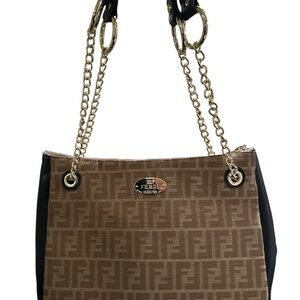 Fendi Brown Logo Chain-Handle Shoulder Bag